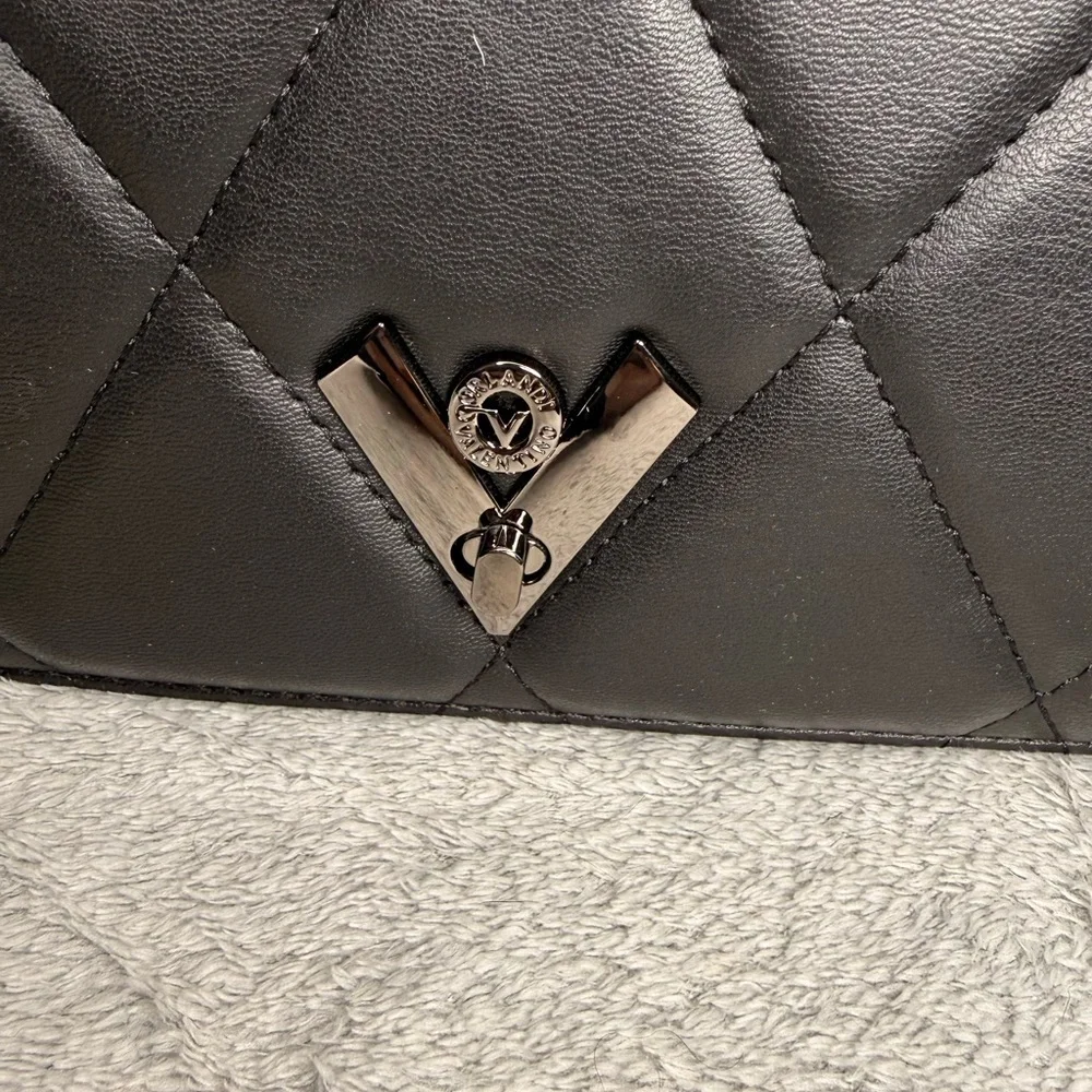 Valentino Orlandi Quilted Crossbody Bag Black Vegan Leather Gunmetal NWT